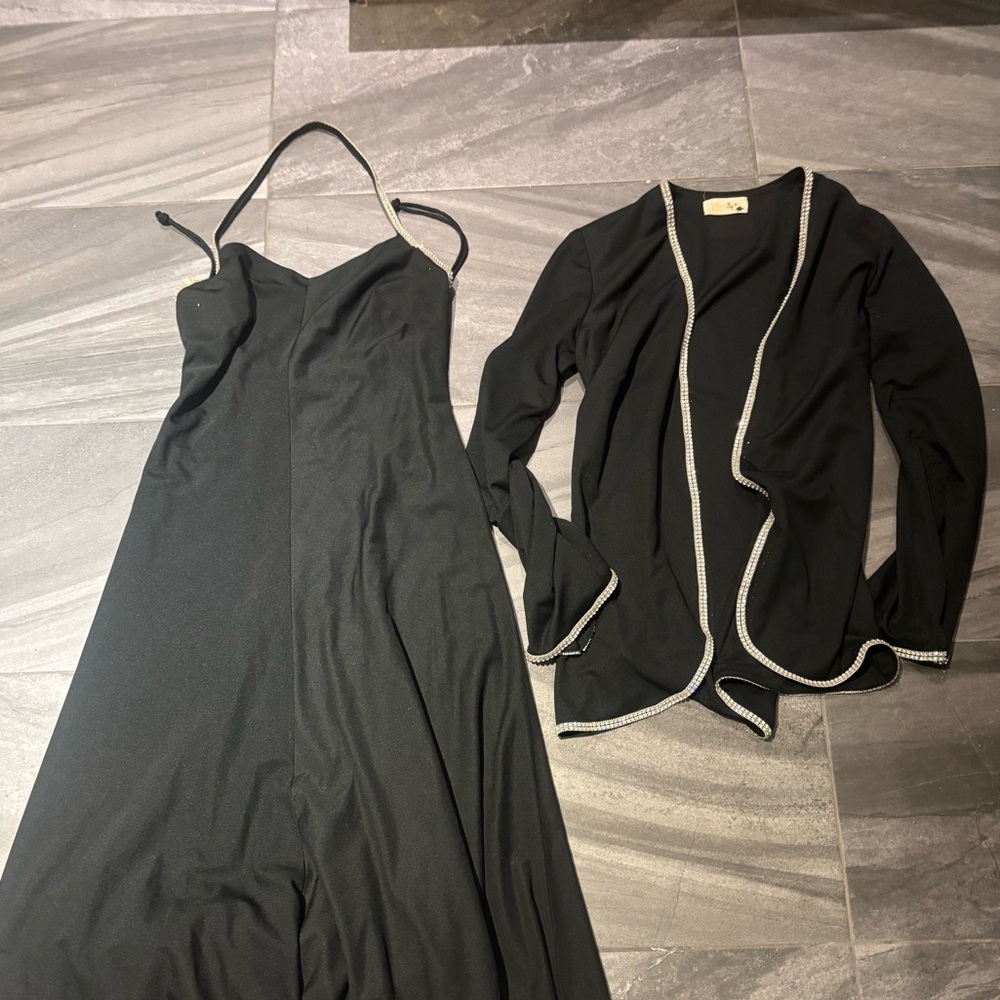 Black Molly Parnis Boutique2 piece maxi set with all rhinestones. Vintage mint